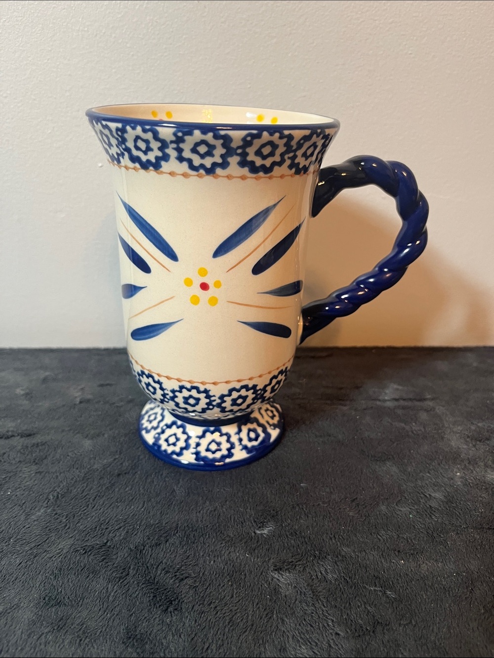 Temp-tations Old World Hand-Painted Ceramic Pedestal Mug in Blue kitchen coffee
